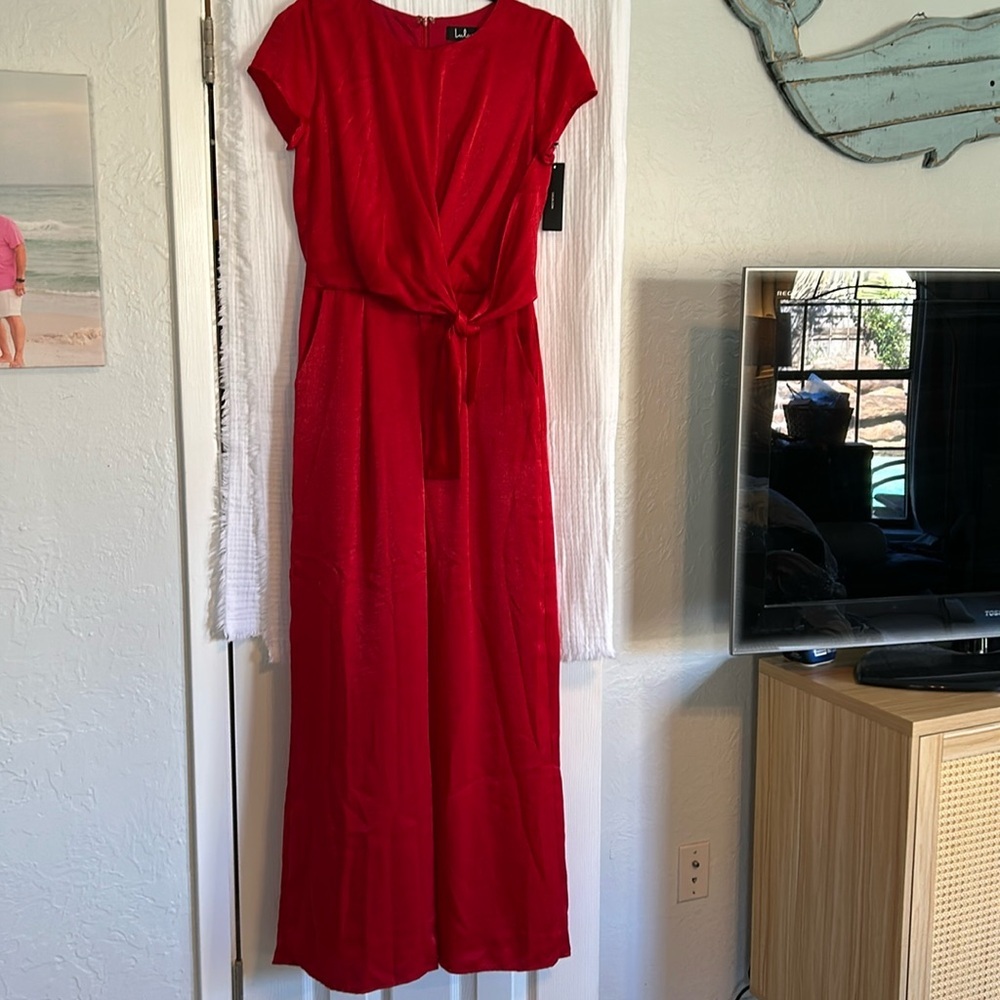 Lulu's Red Short Sleeve Wrap Jumpsuit